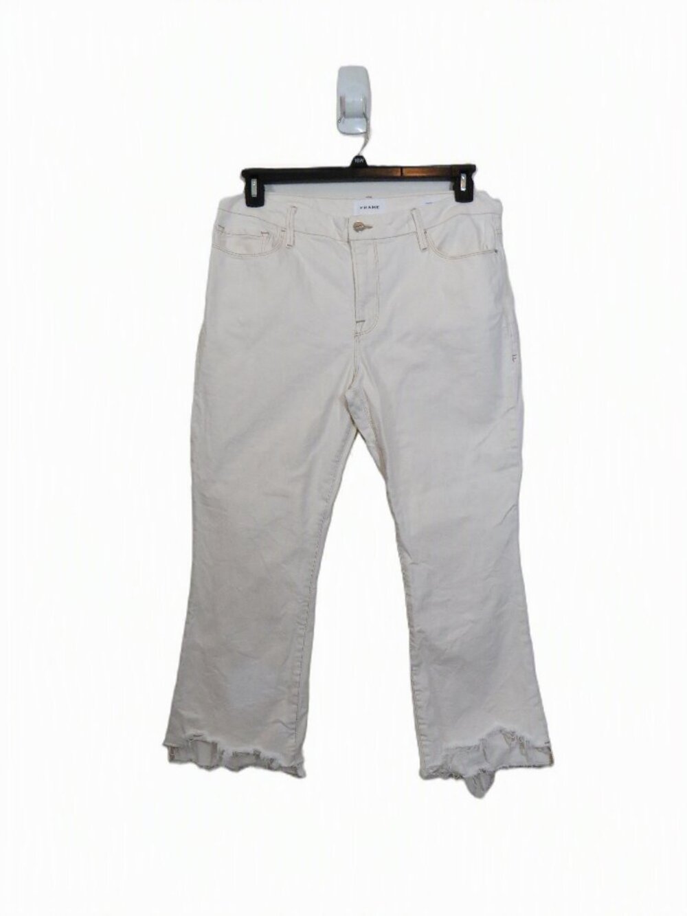 Frame Denim size 32 Le Crop Mini Boot Cut Jean Ivory Denim Raw Hem